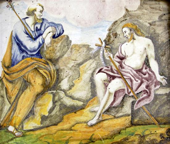 A large Italian maiolica plaque, probably Castelli, 18th century plaque 29 x 35cm